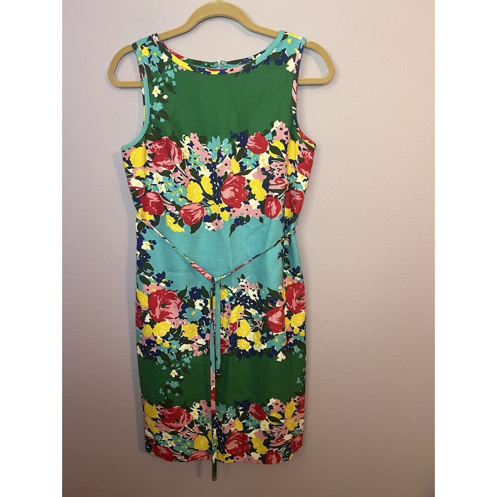 Talbots Green Blue Floral Knee Length Belted Dress Size 6